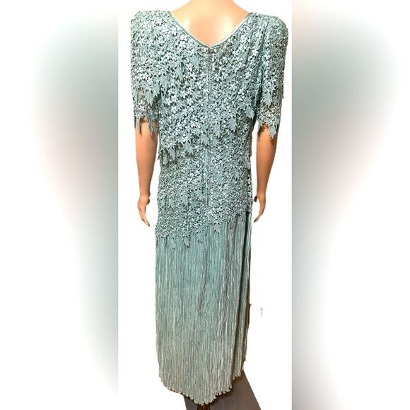 Cattiva Vintage Sage Green Lace Formal Dress Size 10 Gown Made in USA - Picture 4 of 10